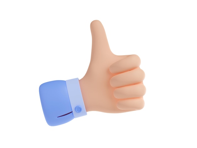 Бесплатное фото 3d рендеринг большого пальца вверх знак изолированный жест рукой