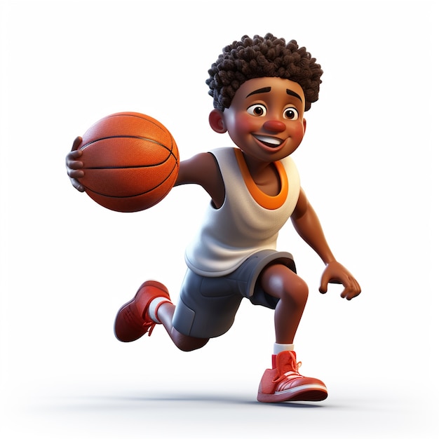 Бесплатное фото 3d-рендеринг мультфильма о мальчике, играющем в баскетбол