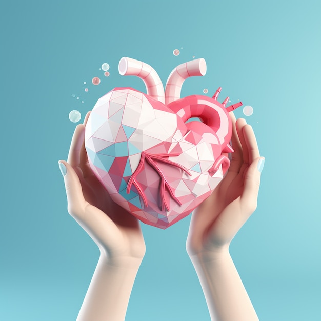 Бесплатное фото 3d-рендеринг руки, держащей форму сердца