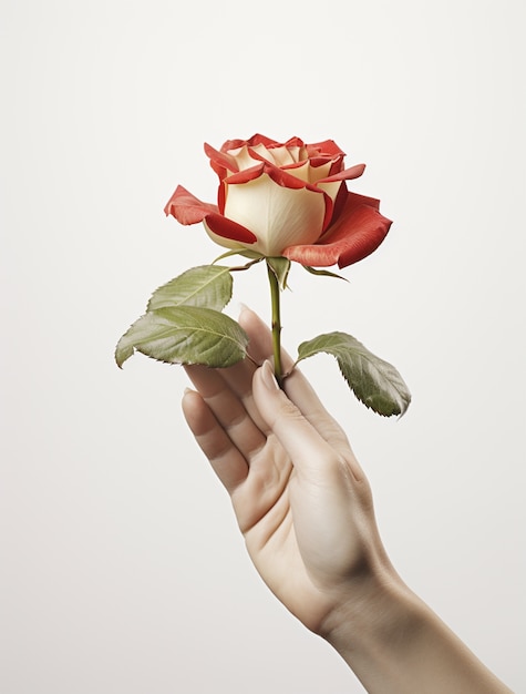 Бесплатное фото 3d-рендеринг руки, держащей розу