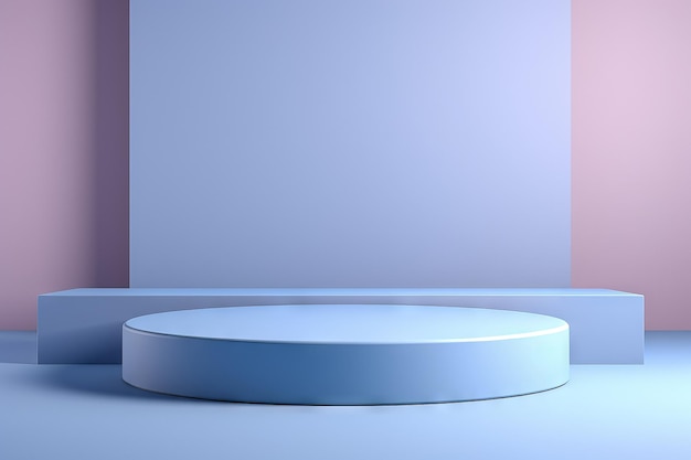 Free photo 3d rendering of a round simple light blue podium for product presentation