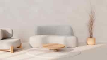 Free photo 3d room decor with furniture in minimalist beige tones