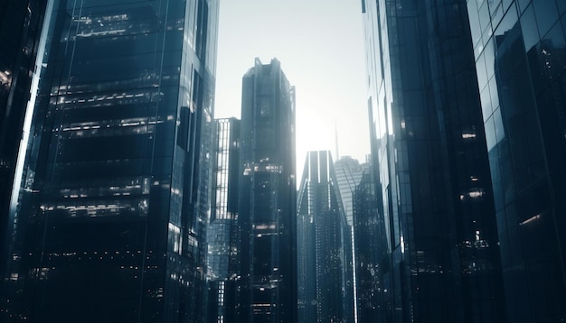 Бесплатное фото Высокие небоскребы освещают современный городской пейзаж, созданный искусственным интеллектом