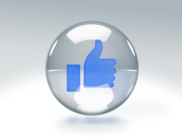 Бесплатное фото Прозрачный стеклянный пузырь со значком «мне нравится» внутри, изолированный на прозрачном фоне