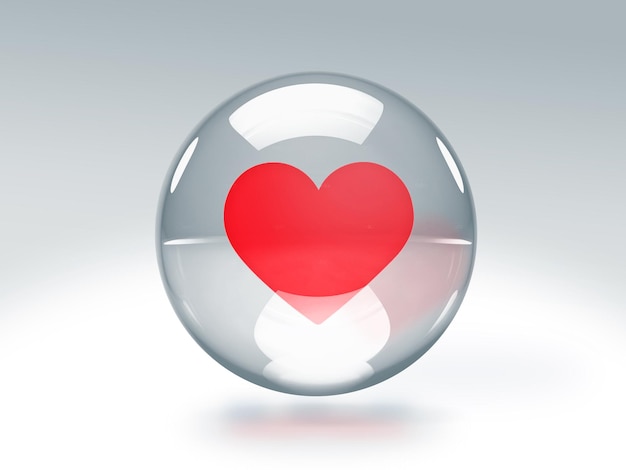 Foto gratuita bolla di vetro trasparente con il logo dell'icona love al suo interno