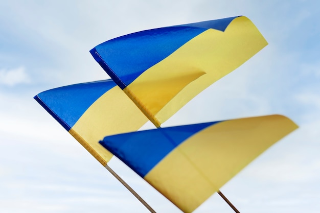 Бесплатное фото Развеваются украинские флаги