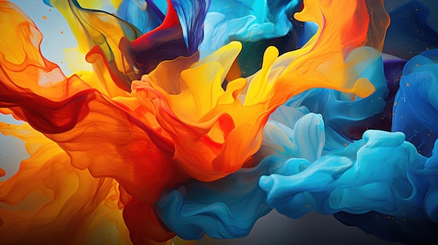Free photo vibrant hues and dynamic patterns create a chaotic yet beautiful scene as swirling colors interact in a fluid dance on the canvas