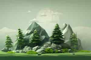 Бесплатное фото Вид на 3d лесной пейзаж с горами и небом