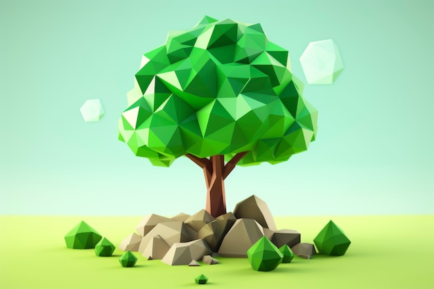 Бесплатное фото Вид трехмерного геометрического дерева с низким графическим дизайном