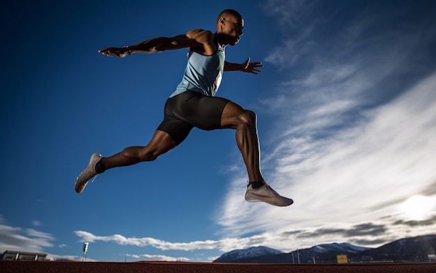 Бесплатное фото Вид мужского спортсмена в прыжке в длину