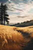Бесплатное фото Вид природного ландшафта с пшеничным полем