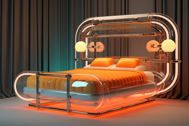 Бесплатное фото Вид футуристической спальни с мебелью