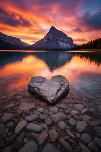 Бесплатное фото Вид на форму сердца с горами и озерным ландшафтом
