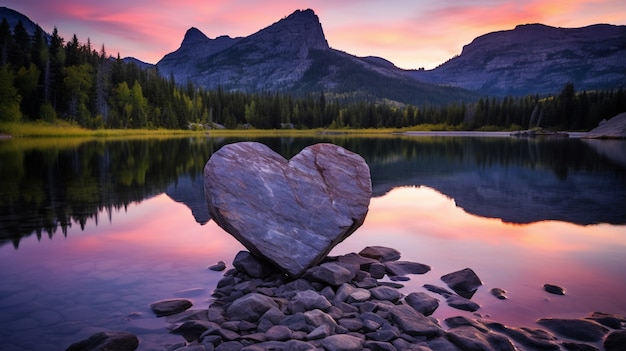 Бесплатное фото Вид на форму сердца с горами и озерным ландшафтом