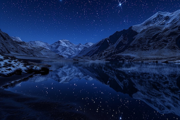 Бесплатное фото Вид звездного ночного неба с природой и горным ландшафтом