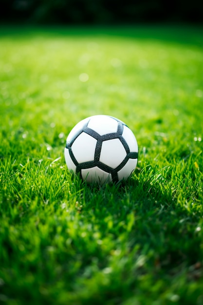 Бесплатное фото Вид футбольного мяча на траве поля