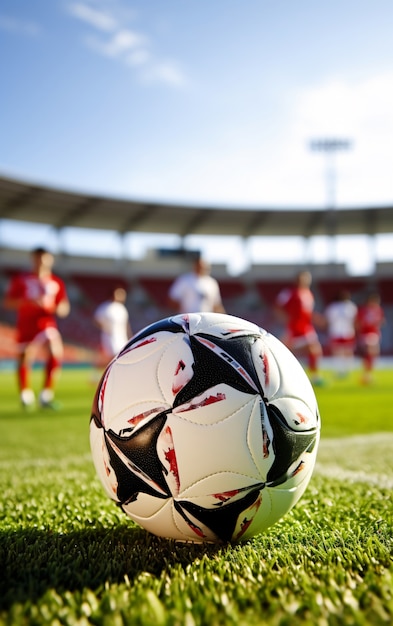 Бесплатное фото Вид футбольного мяча на поле