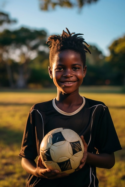 Вид ребенка с футбольным мячом