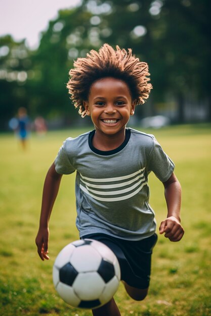 Вид ребенка с футбольным мячом