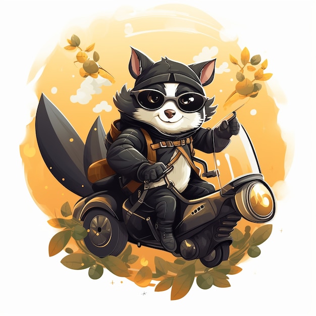 Foto gratuita vista del personaggio dei cartoni animati dell'opossum con la moto