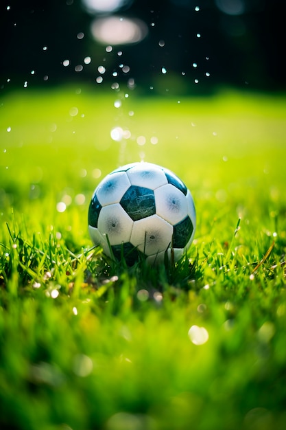 Foto gratuita vista del pallone da calcio sull'erba del campo