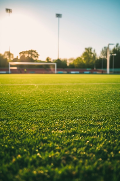 Вид на футбольное поле с травой