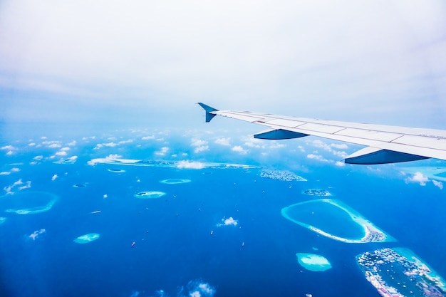 view water airliner flying sea
