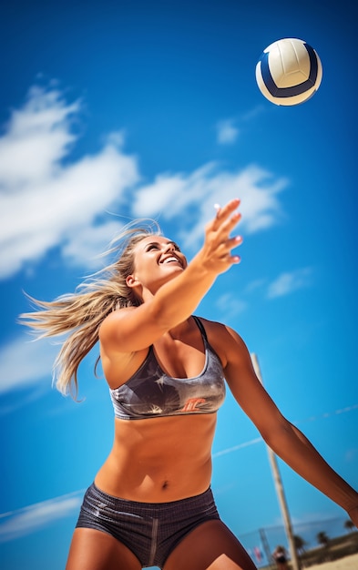 Бесплатное фото Волейбол с женщиной-игроком и мячом