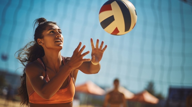 Volleyball with female player and ball