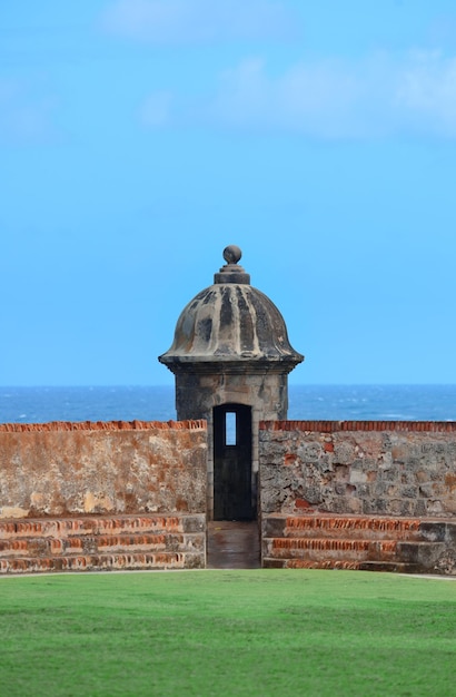 Watch tower in El Morro castle at old San Juan, Puerto Rico.