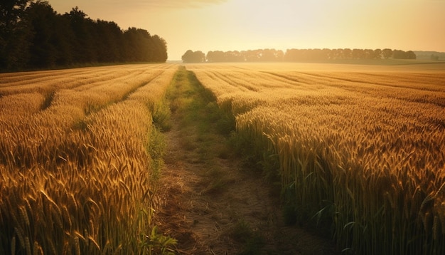 Бесплатное фото Рост пшеницы созрел для сбора урожая на лугу, созданном ии