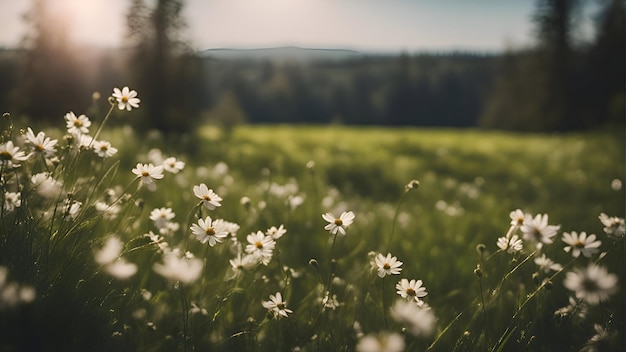 Free photo white daisies on a green meadow in the mountains