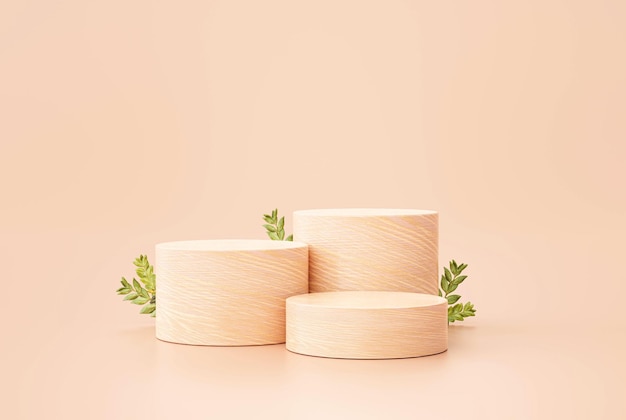 Free photo wooden podium display product stand winner pedestal with leaf showcase product space presentation wood tree nature concept background 3d rendering