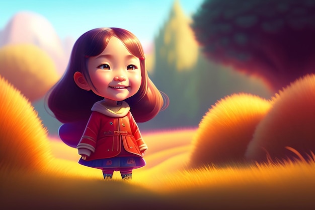 Бесплатное фото Маленькая девочка стоит в поле желтой травы.