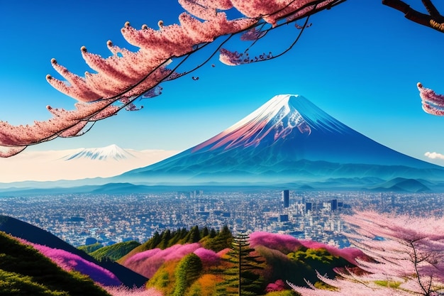 Бесплатное фото Картина горы фудзи на фоне горы