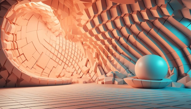 Abstract modern shape illuminates futuristic domestic room generated by AI