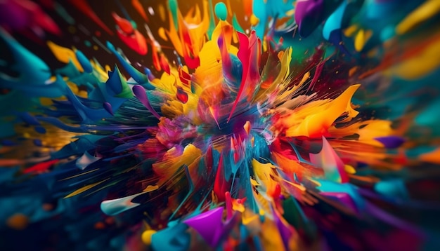 무료 사진 ai가 생성한 무질서하고 다채로운 동작으로 폭발하는 추상 모양