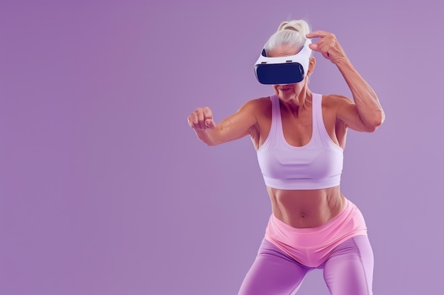 Бесплатное фото Взрослые занимаются фитнесом через виртуальную реальность