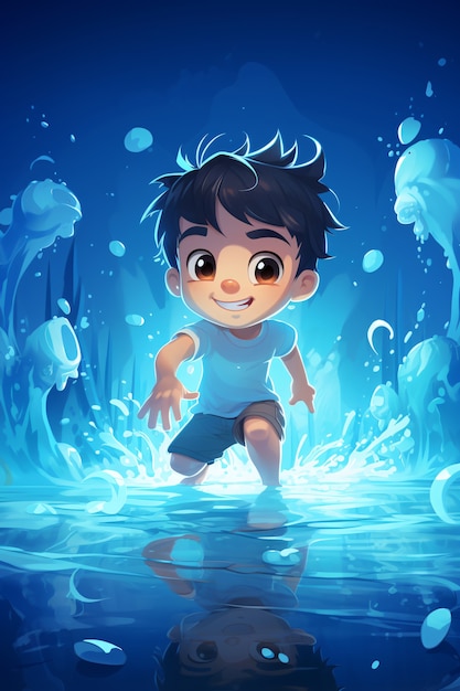 Аниме-персонаж в воде