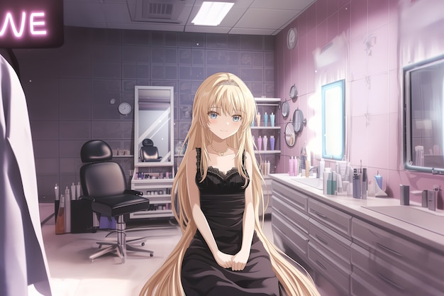 Free photo anime style beauty salon with cosmetology equipment