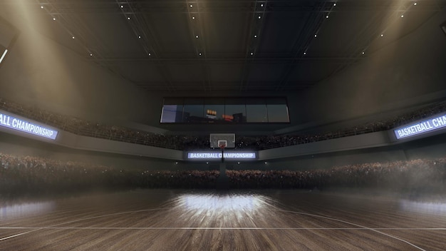 Foto gratuita campo da basket con fan di persone l'arena sportiva rende l'illustrazione 3d