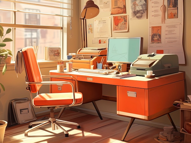 Free photo beautiful office space in cartoon style