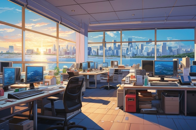 Бесплатное фото Красивое офисное пространство в стиле мультфильмов