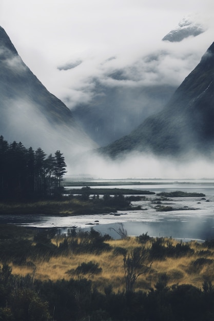 Бесплатное фото Красивый природный ландшафт с горами и озером