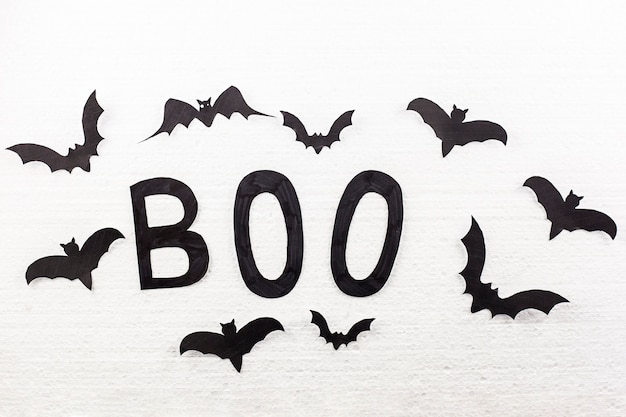 Free photo boo word and bats on wall