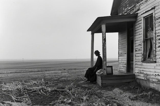 Foto gratuita immagine in bianco e nero di una donna triste