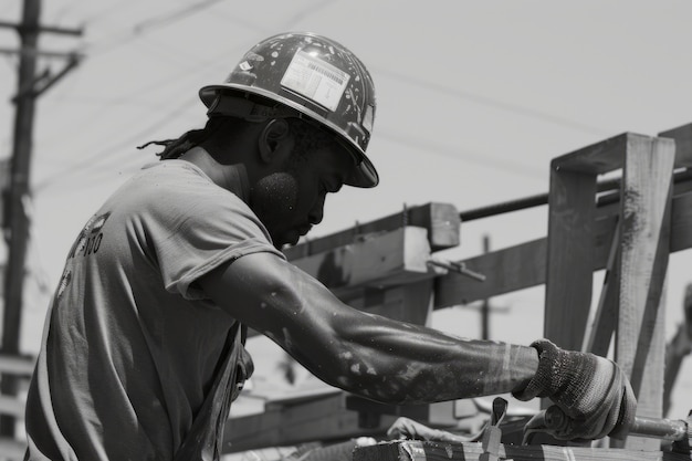 Foto gratuita scena in bianco e nero che mostra la vita degli operai edili sul sito