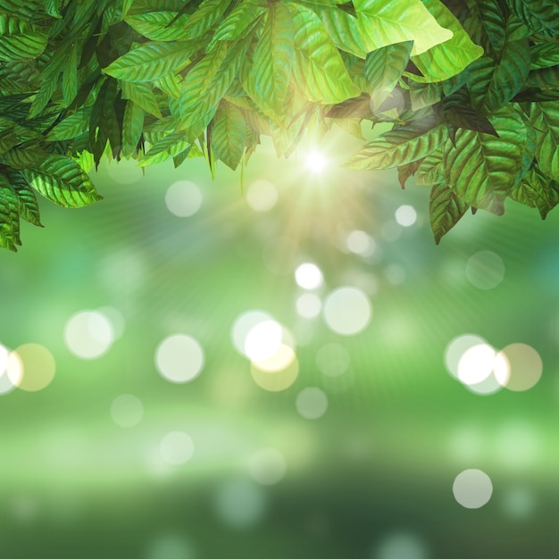 Бесплатное фото 3d визуализации листьев на фоне расфокусированного
