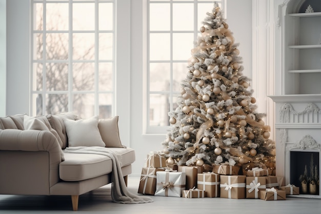 Бесплатное фото Рождественская елка и диван в гостиной