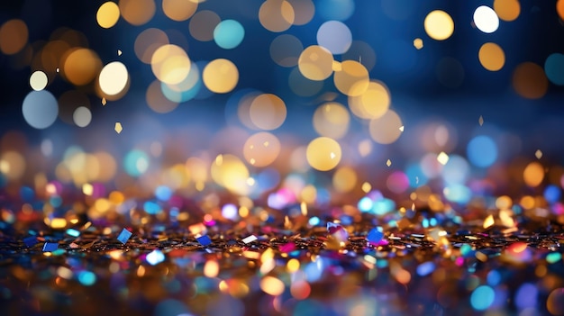 Бесплатное фото Конфетти сверкает, падая на фон огней боке, излучая радость праздника серебряными и яркими цветами.